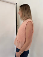 FRNCH Meliza Baby Pink Knit Buttoned Vest Top