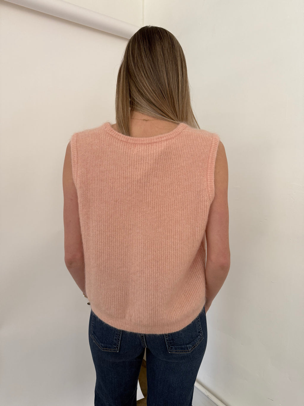 FRNCH Meliza Baby Pink Knit Buttoned Vest Top