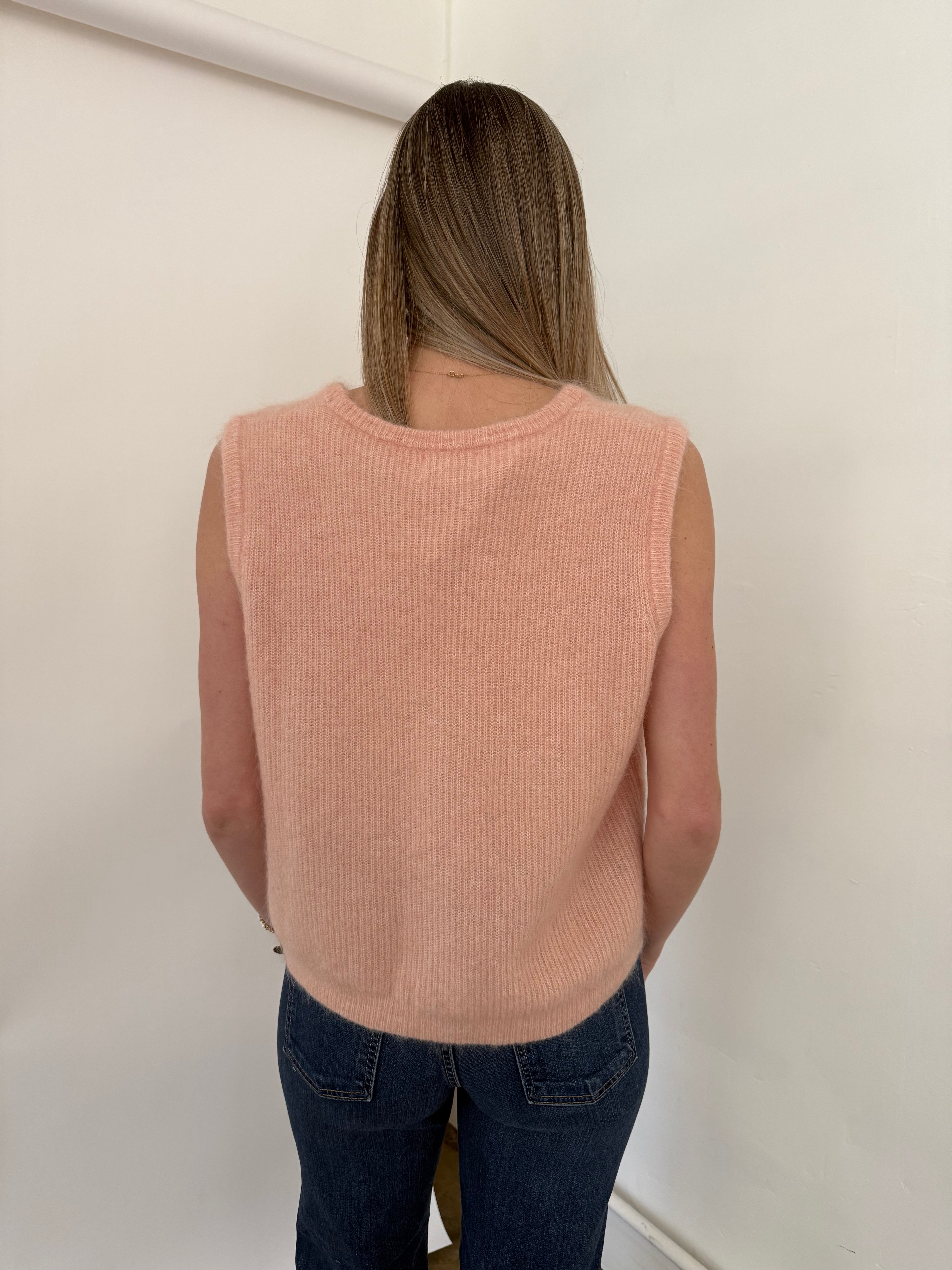 FRNCH Meliza Baby Pink Knit Buttoned Vest Top