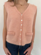 FRNCH Meliza Baby Pink Knit Buttoned Vest Top