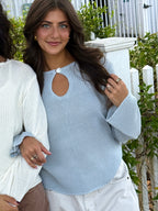 Ruth Woven Knit Keyhole Sweater (Light Blue)
