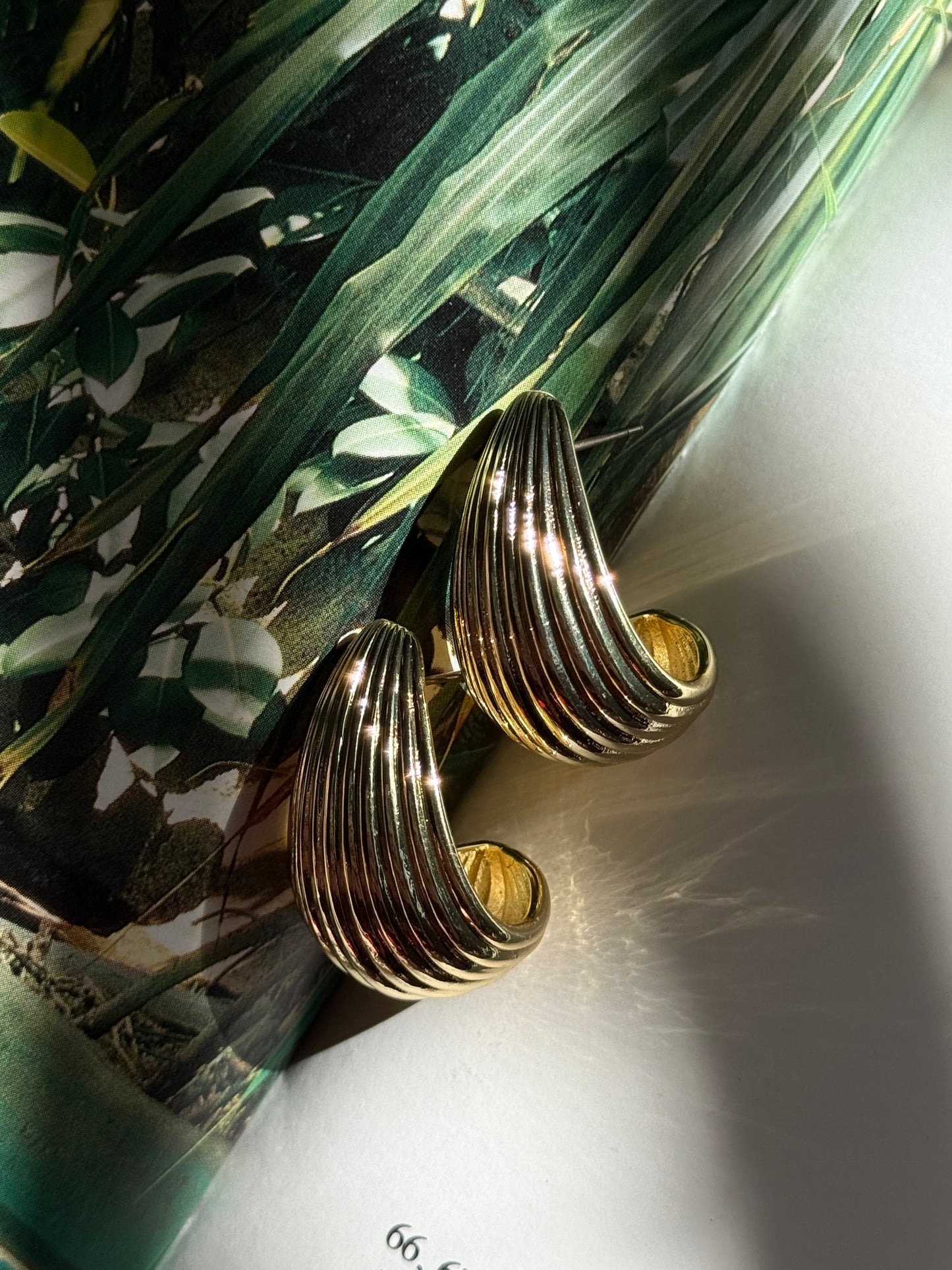 Brass Texture Hook Shape Hoop Earrings