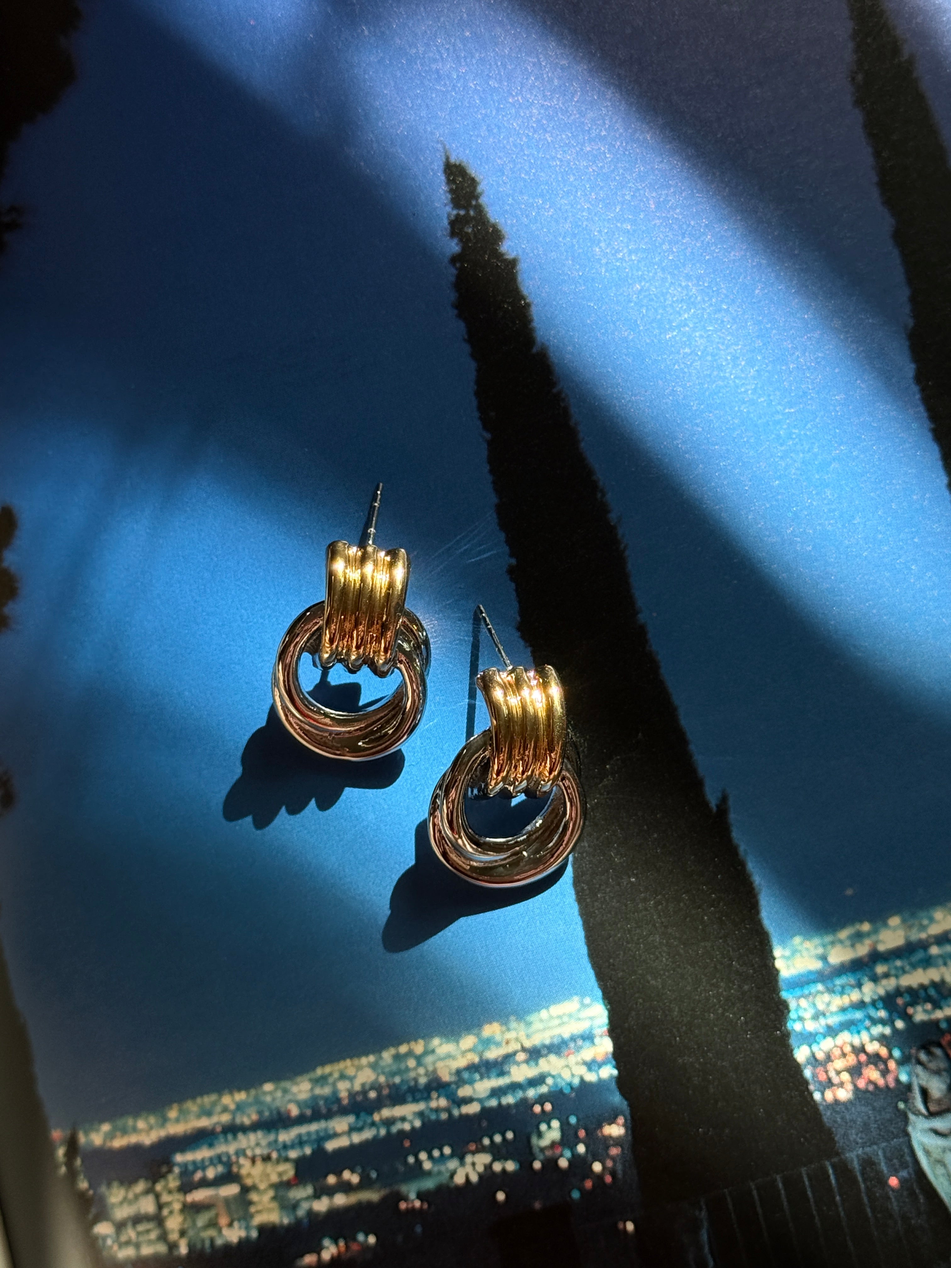 Two Tone Door Knocker Small Earrings