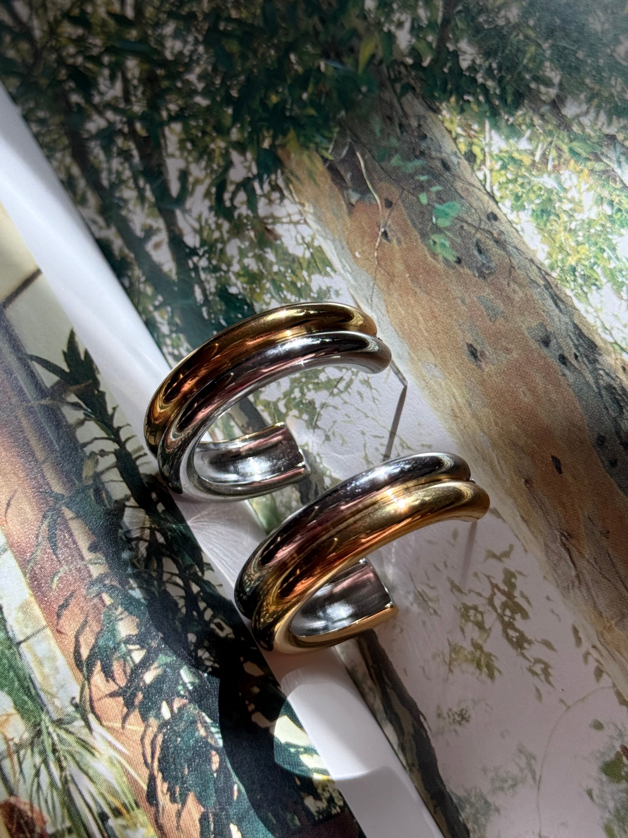 Two Tone Stainless Steel Hoop Earrings