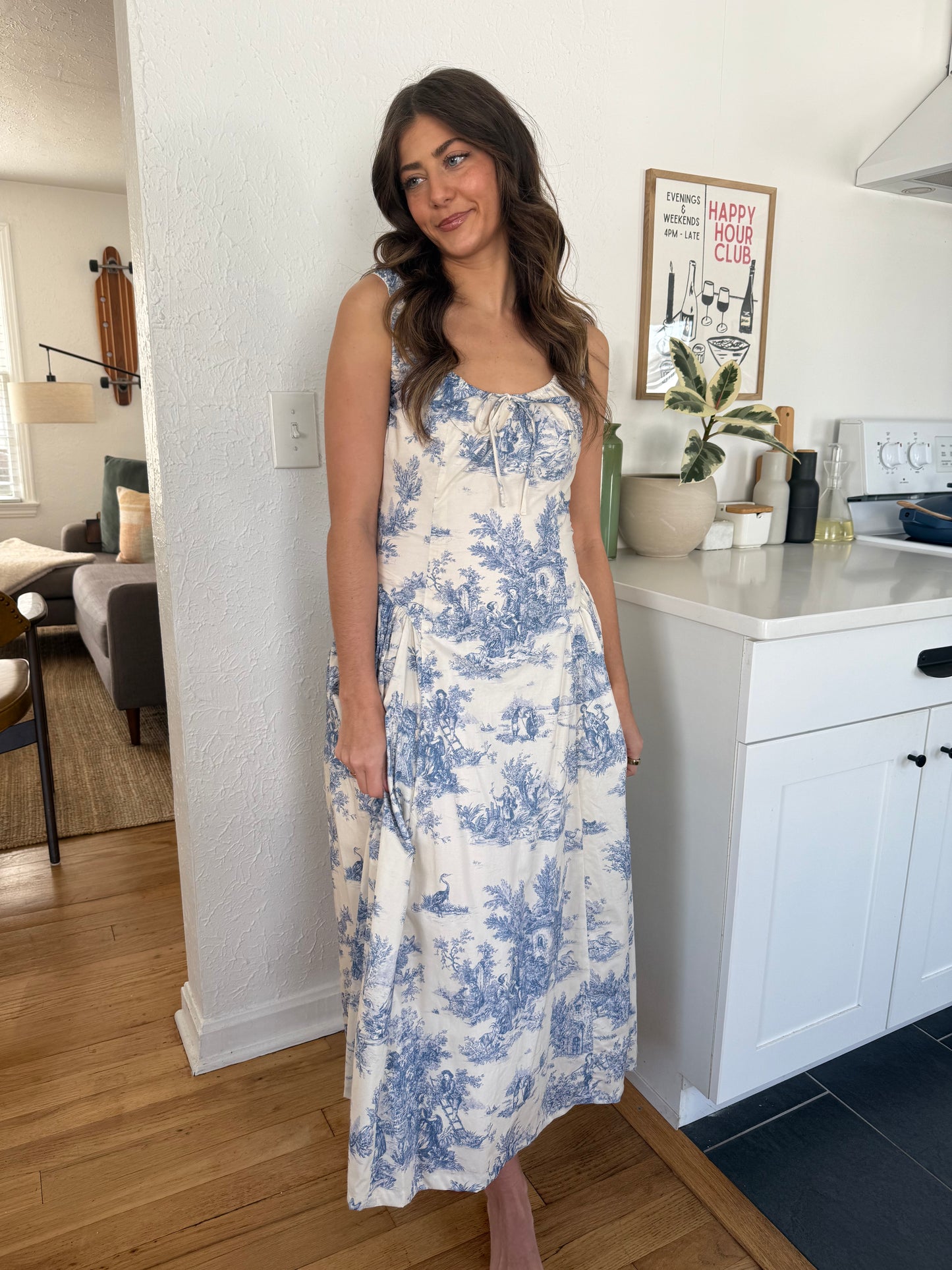 Aureum Violet Blue Toile Print Tank Midi Dress