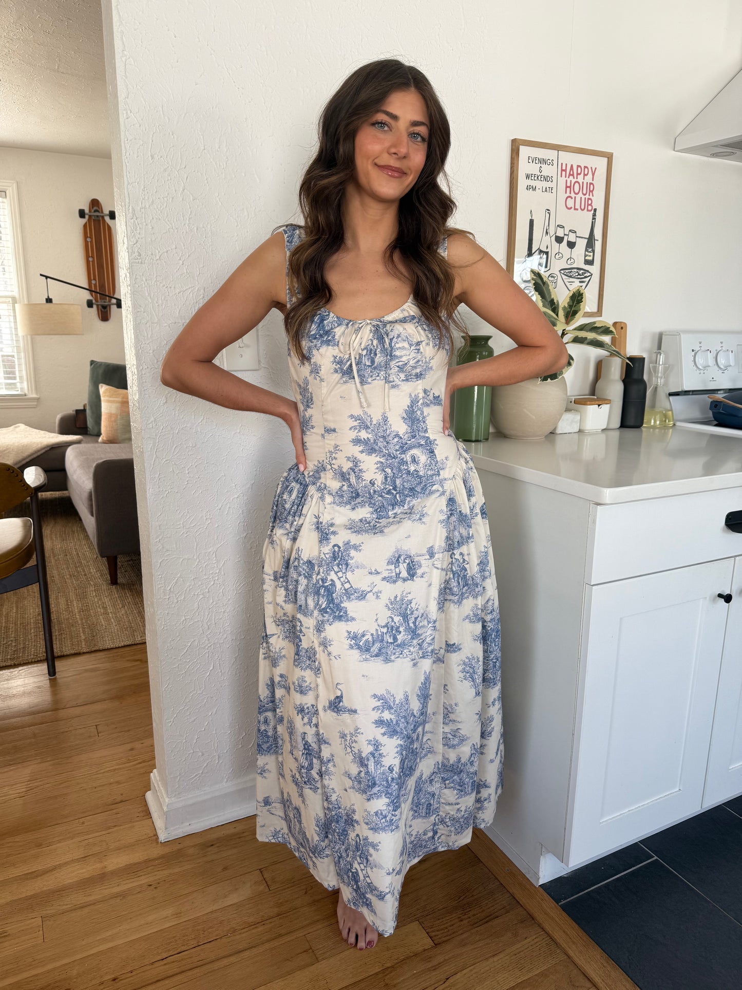 Aureum Violet Blue Toile Print Tank Midi Dress