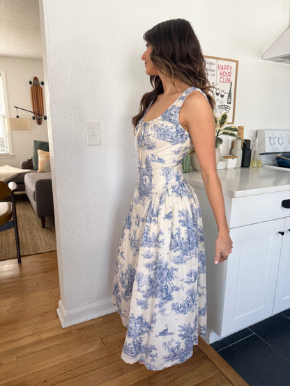 Aureum Violet Blue Toile Print Tank Midi Dress
