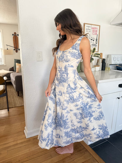 Aureum Violet Blue Toile Print Tank Midi Dress