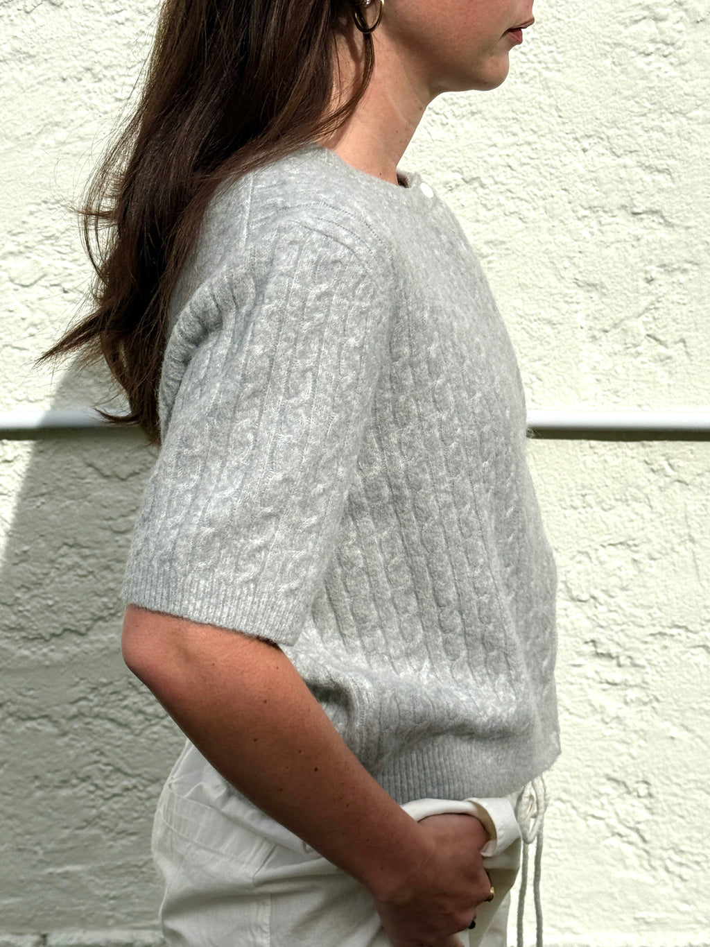 Things Between Paisley Cable Knit Short Sleeve Top (Grey)