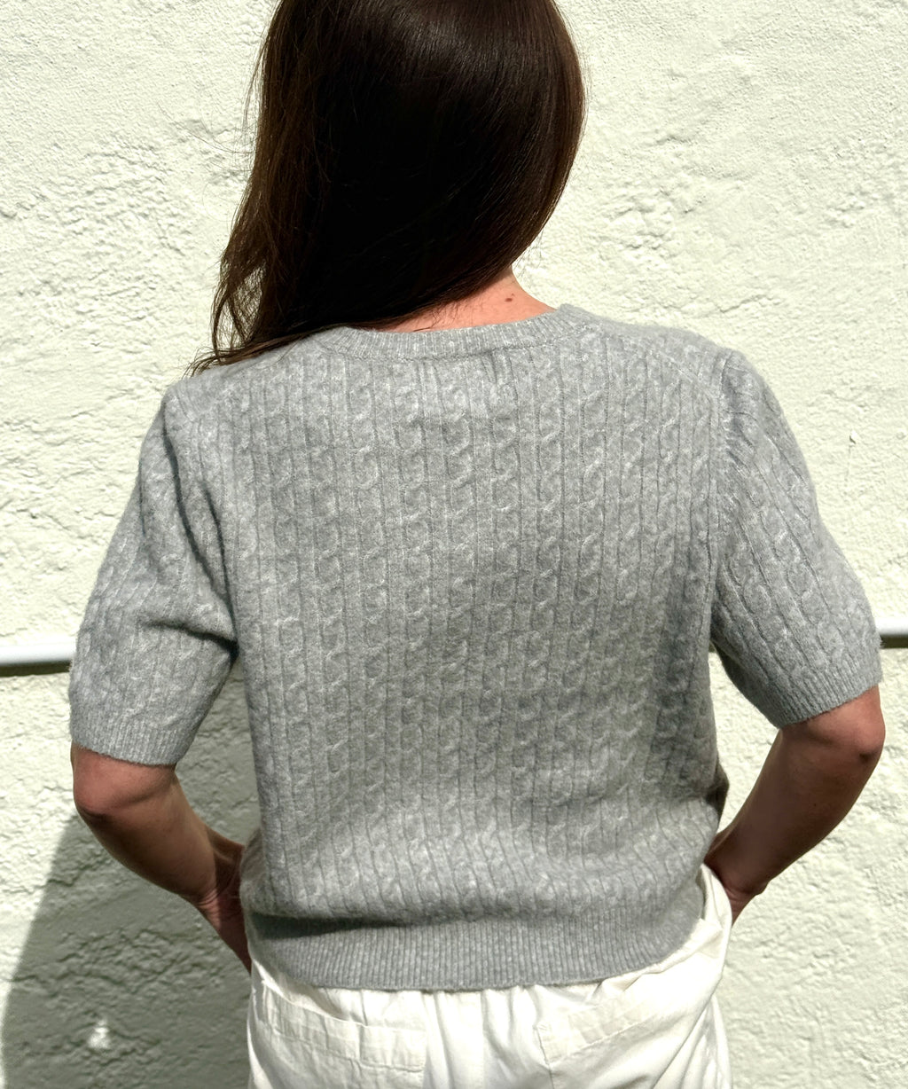 Things Between Paisley Cable Knit Short Sleeve Top (Grey)