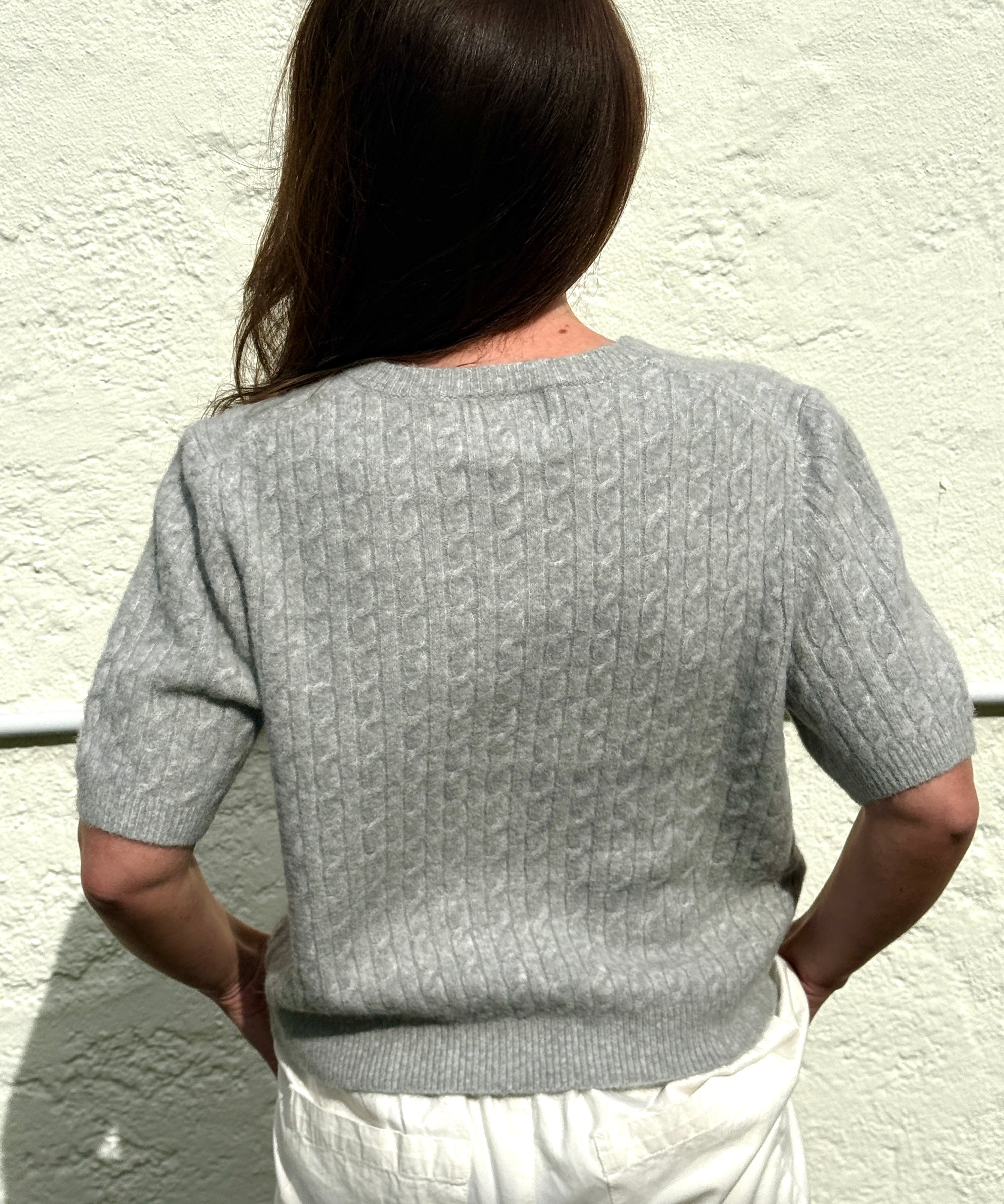 Things Between Paisley Cable Knit Short Sleeve Top (Grey)