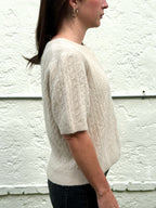 Things Between Paisley Cable Knit Short Sleeve Top (Beige)
