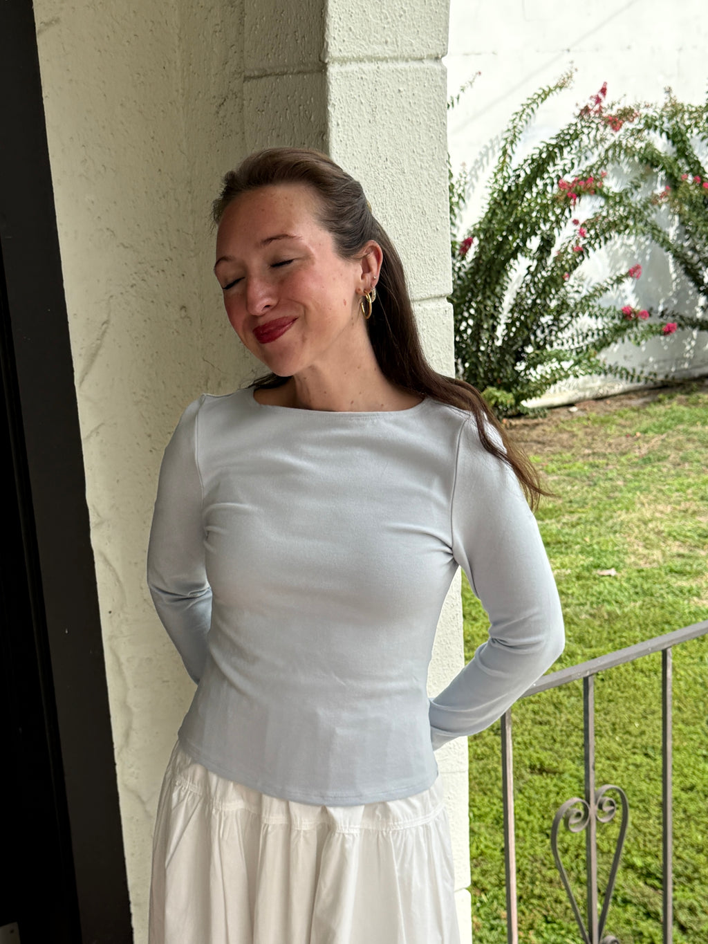 Reese Light Blue Soft Knit Boatneck Top