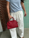 Kristie Red Woven Basketweave Top Handle Mini Tote