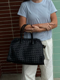 Rhonda Black Woven Basketweave Top Handle Tote