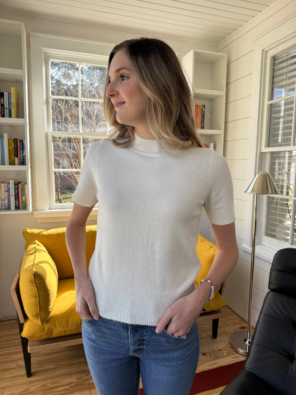 PINCH Willa Knit Short Sleeve Top (Ivory)