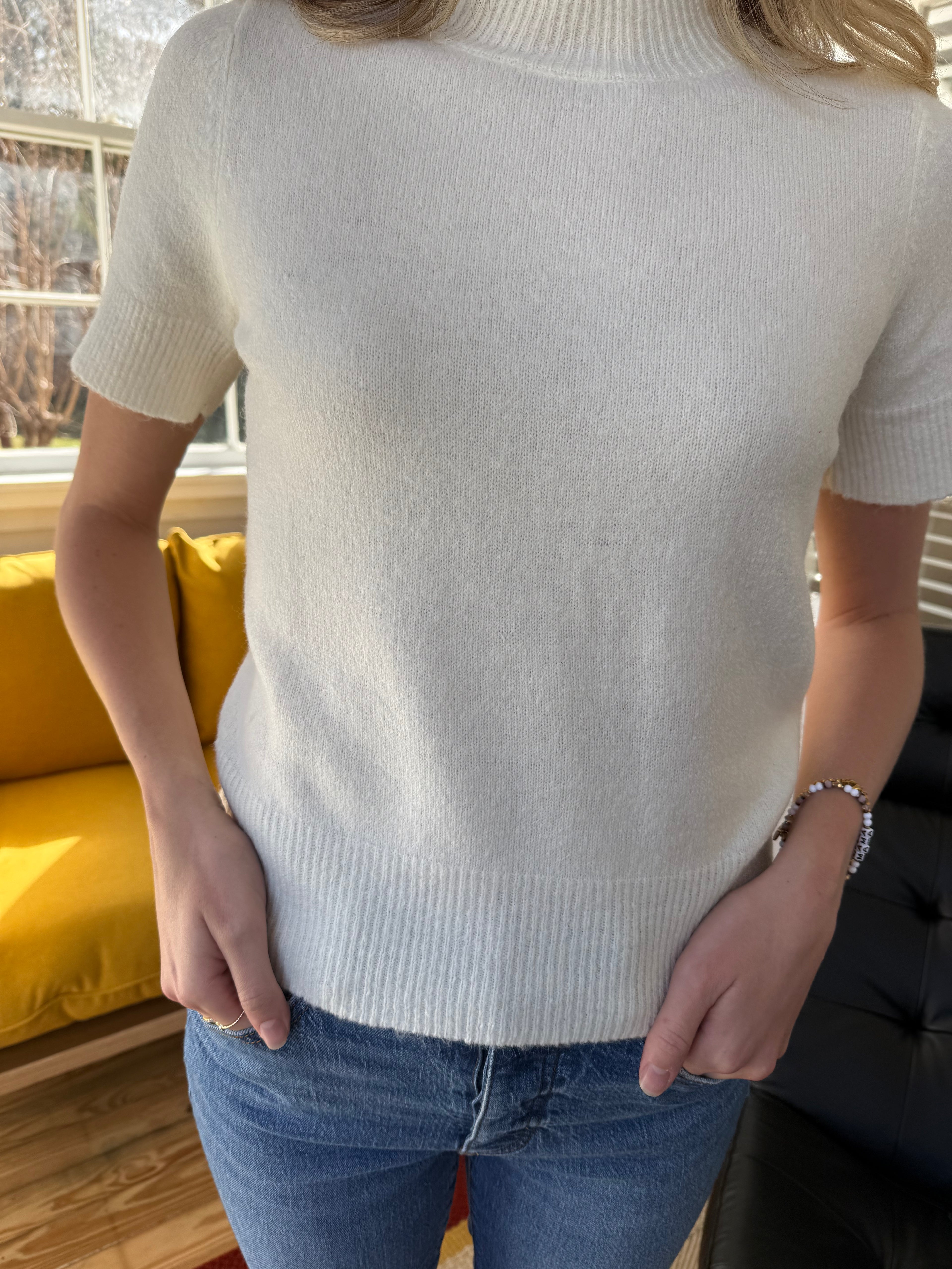 PINCH Willa Knit Short Sleeve Top (Ivory)