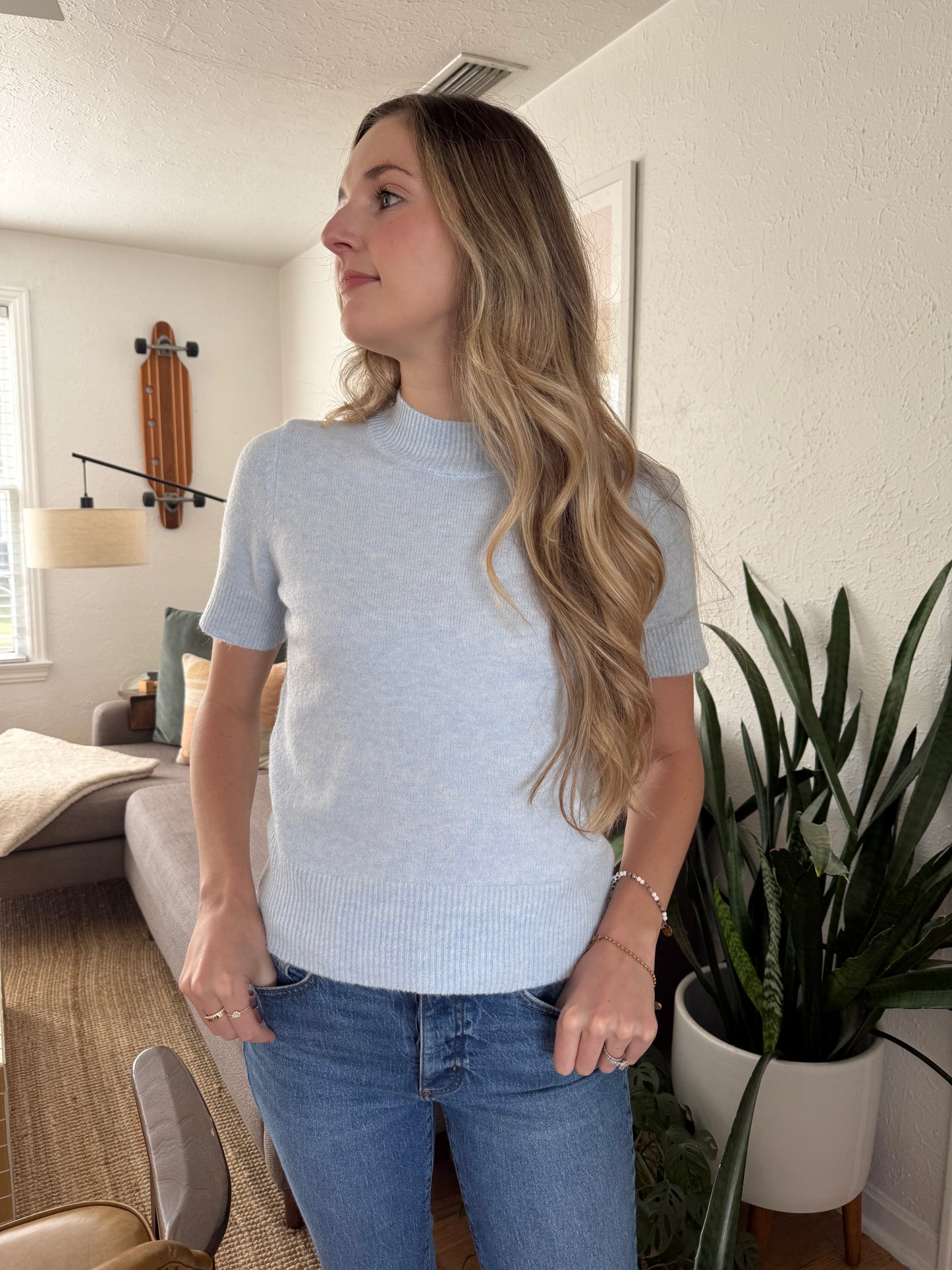 PINCH Willa Knit Short Sleeve Top (Blue)