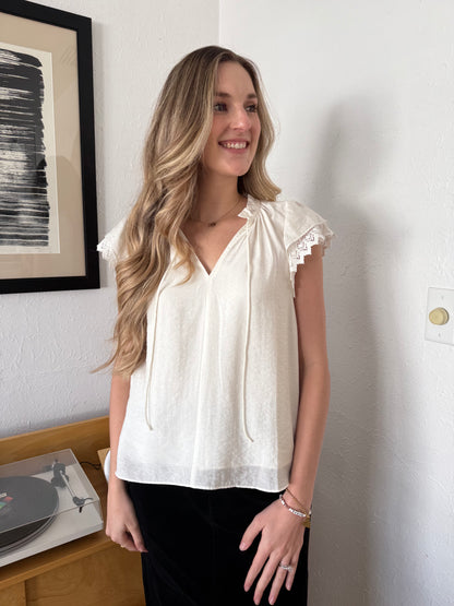 Current Air Winter Flutter Sleeve Top (Ivory)