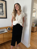 Penelope Black Faux Suede Midi Skirt