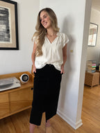 Penelope Black Faux Suede Midi Skirt