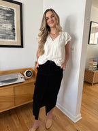 Penelope Black Faux Suede Midi Skirt