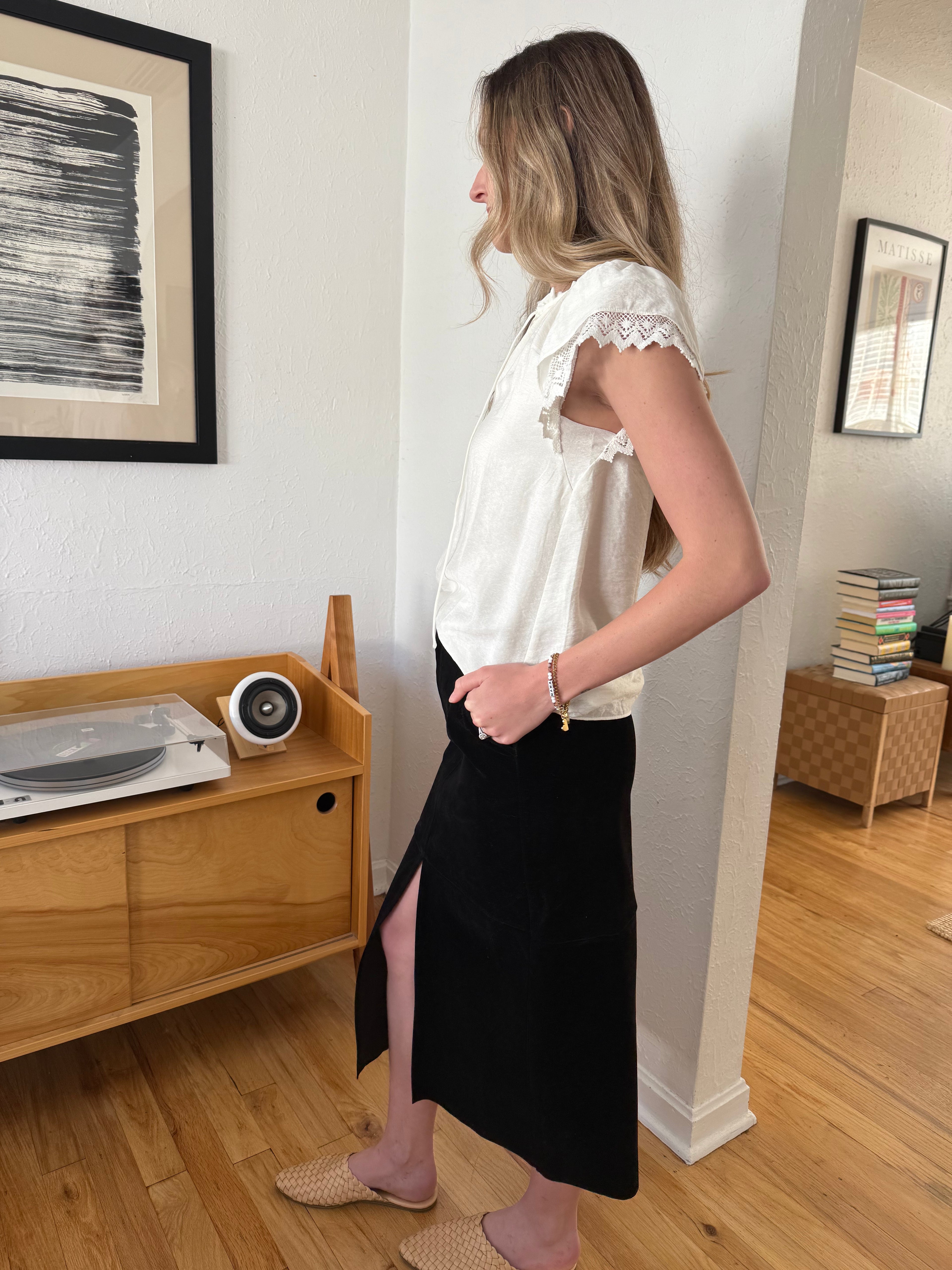 Penelope Black Faux Suede Midi Skirt