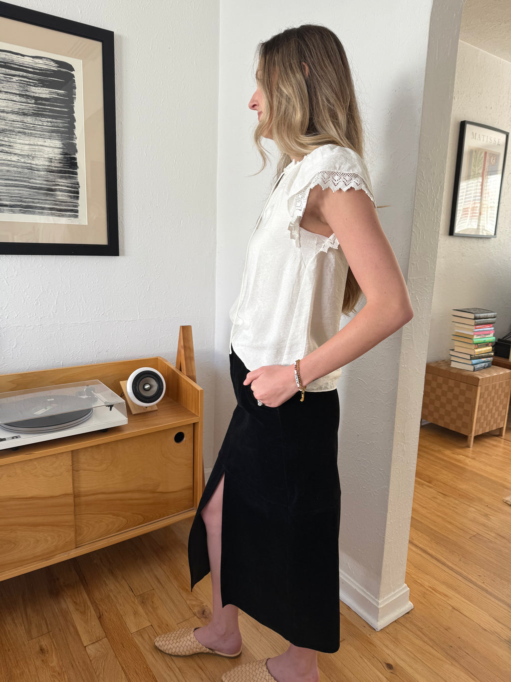 Penelope Black Faux Suede Midi Skirt