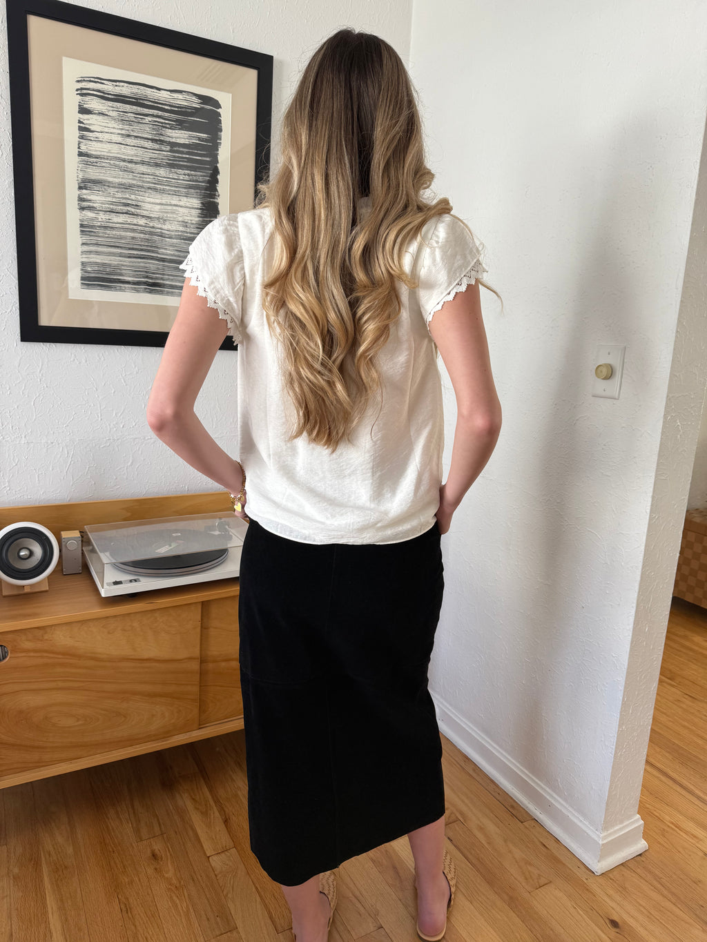 Penelope Black Faux Suede Midi Skirt