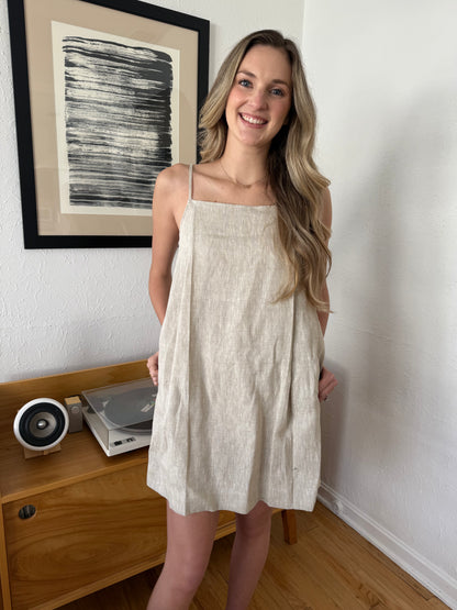Waverly Beige Linen Pleated Mini Dress