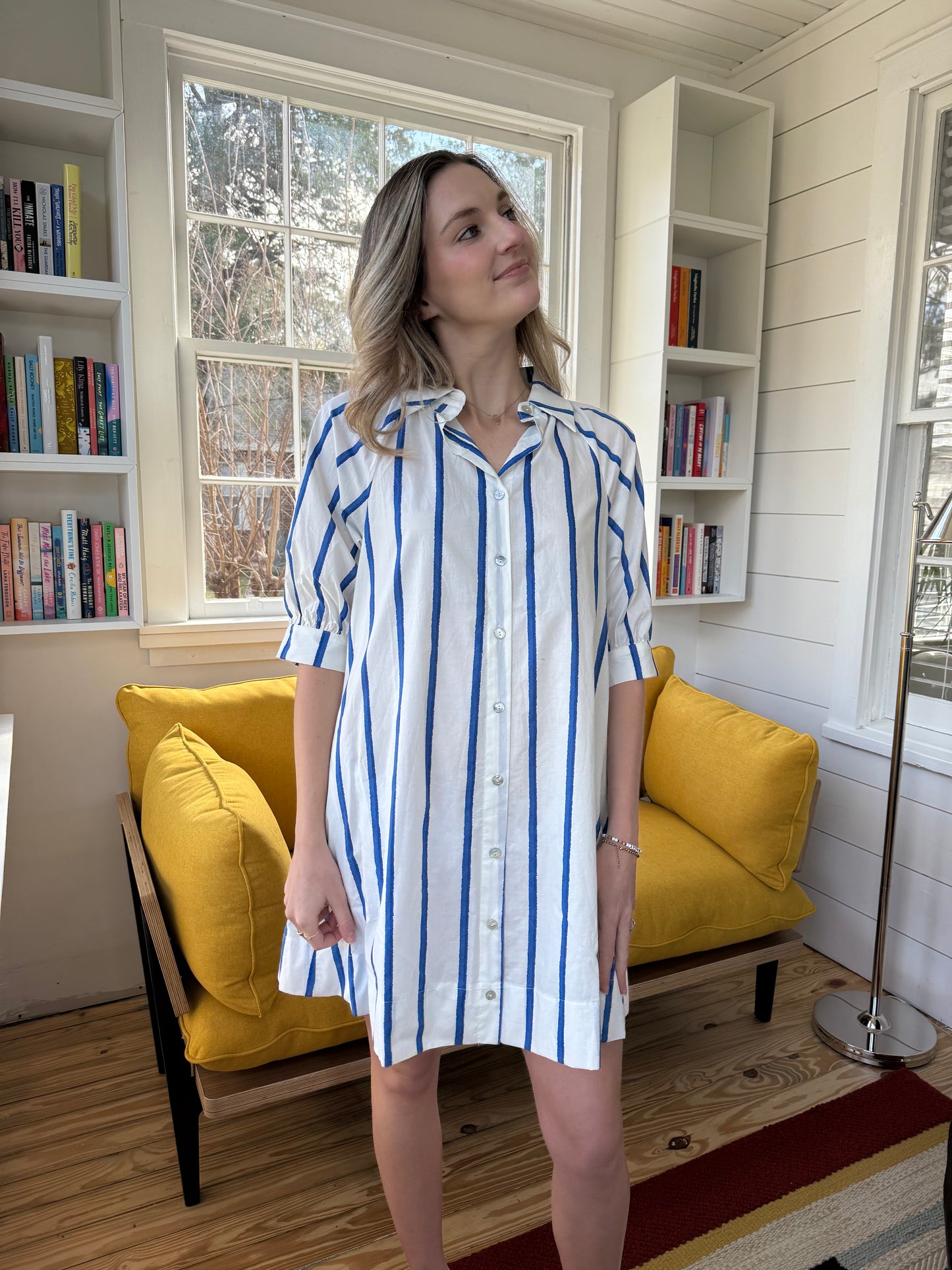 PINCH Whitney Blue Striped Button Mini Dress