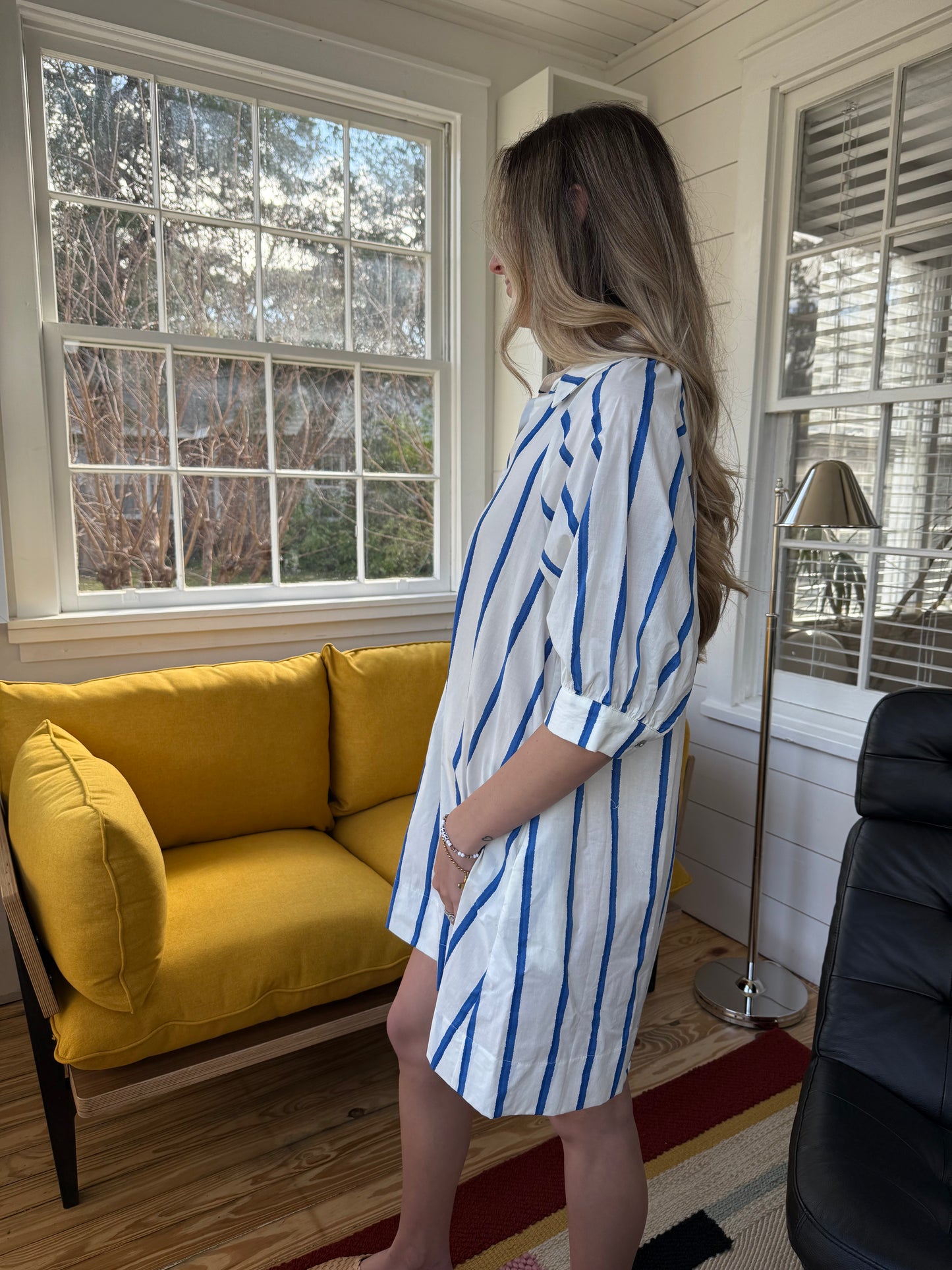 PINCH Whitney Blue Striped Button Mini Dress