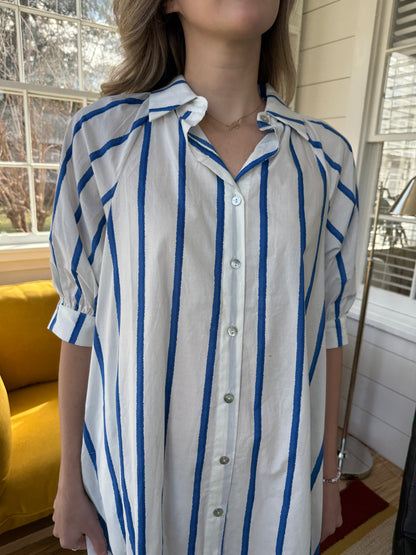 PINCH Whitney Blue Striped Button Mini Dress