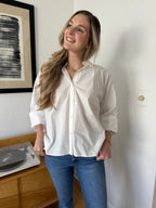 PINCH Wren White Cotton Elbow Cuff Buttoned Top