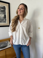 PINCH Wren White Cotton Elbow Cuff Buttoned Top