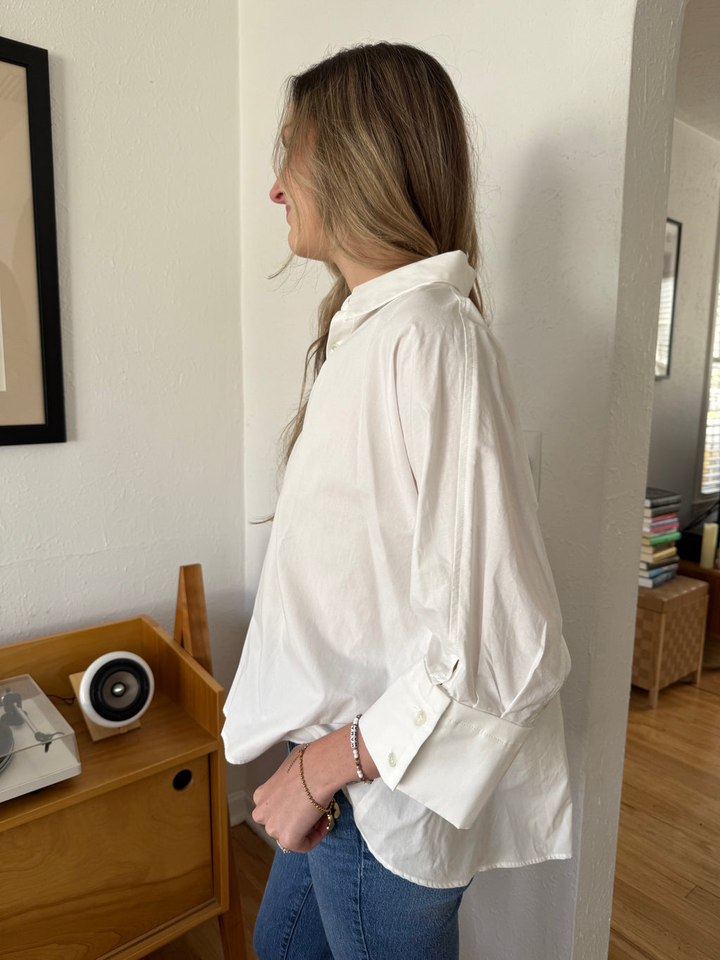 PINCH Wren White Cotton Elbow Cuff Buttoned Top