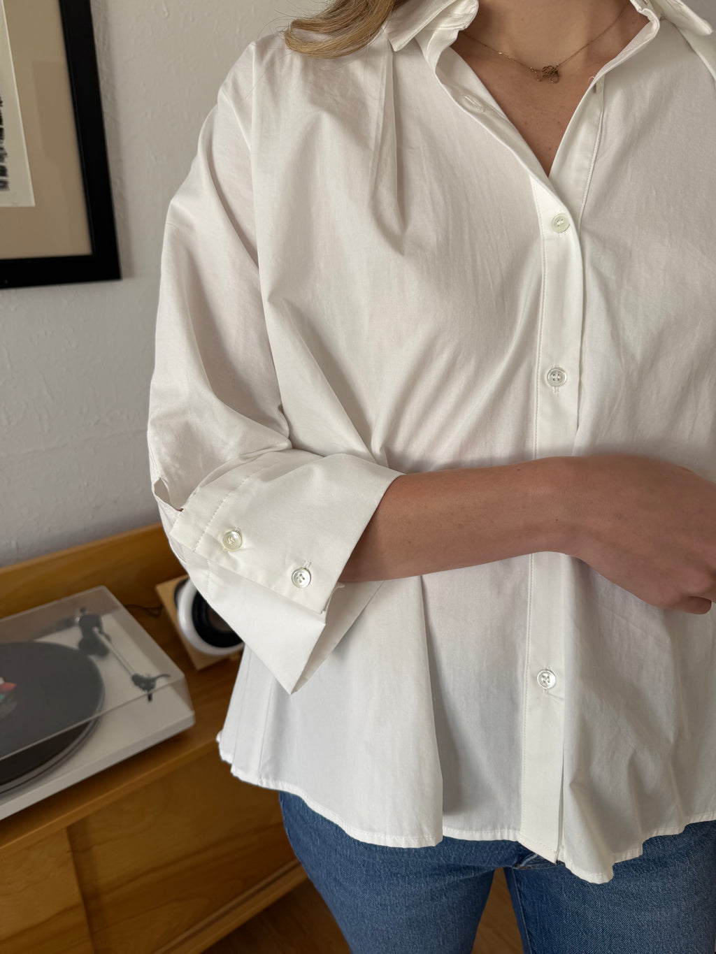 PINCH Wren White Cotton Elbow Cuff Buttoned Top