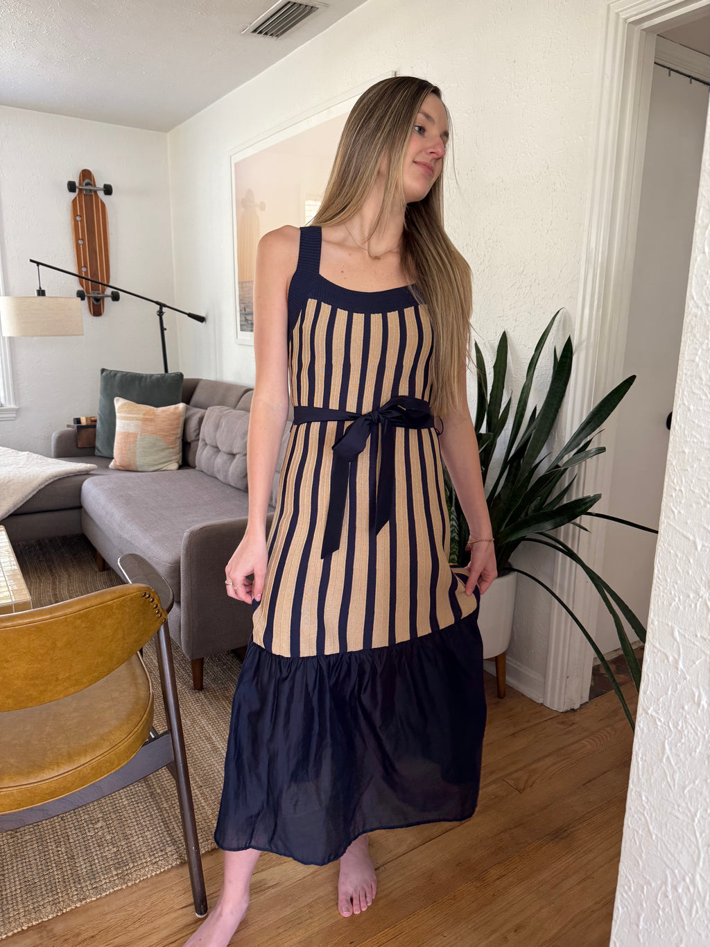Current Air Zuri Contrast Striped Knit Midi Dress