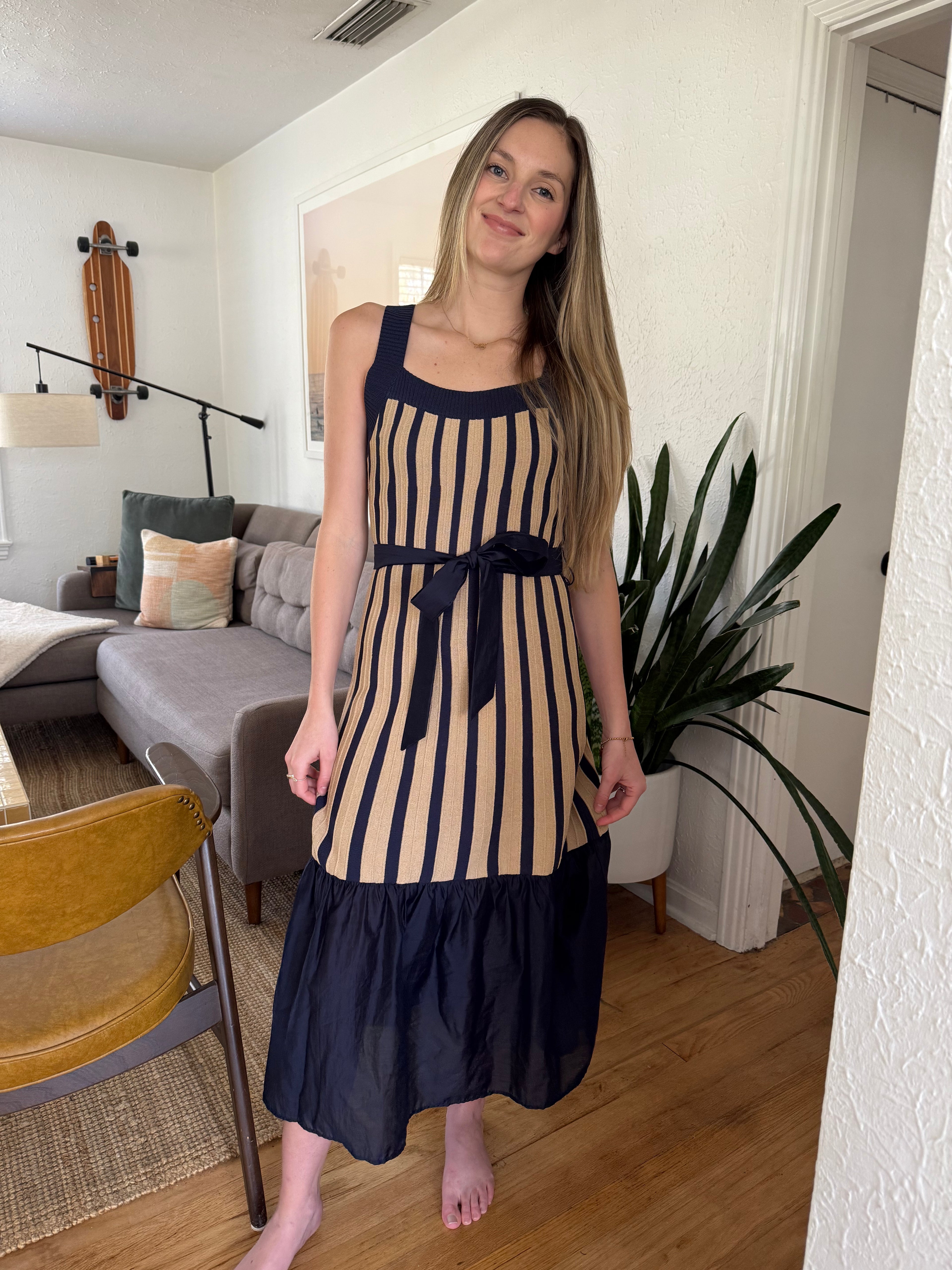 current air dress Current Air Zuri Contrast Striped Knit Midi Dress