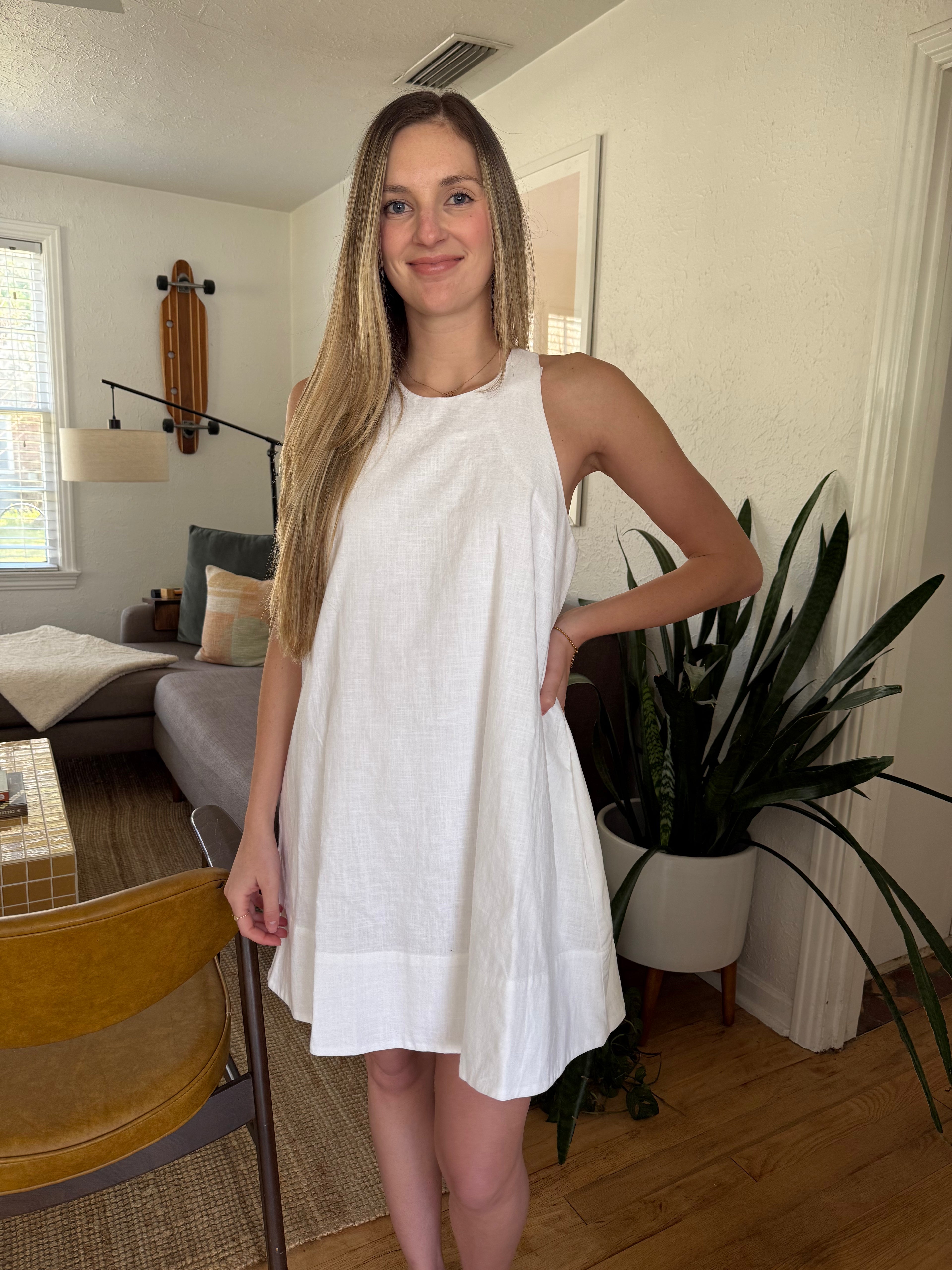 Miou Muse Zoe White Linen Sleeveless Mini Dress