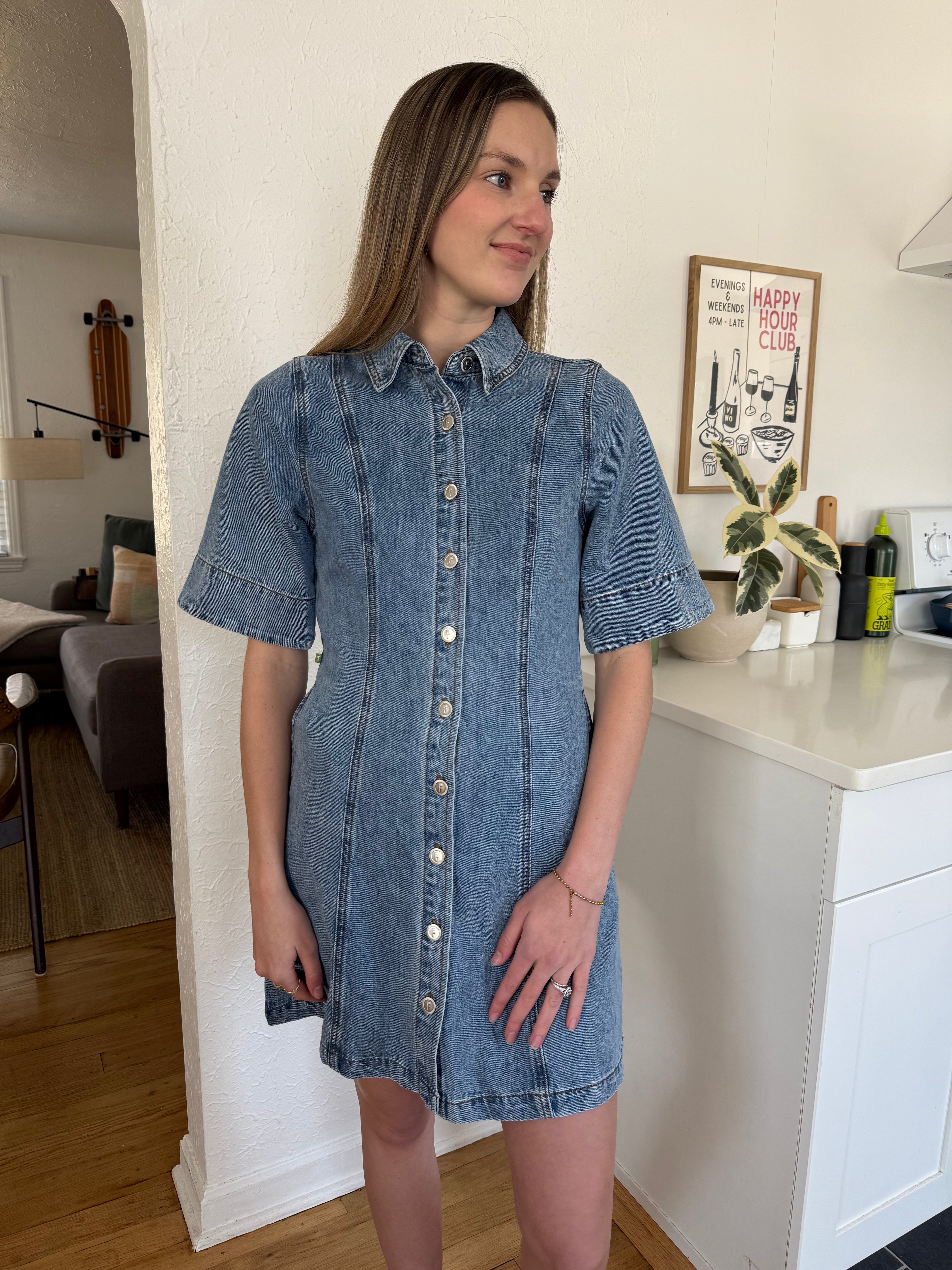 FRNCH Ellyne Denim Buttoned Mini Dress