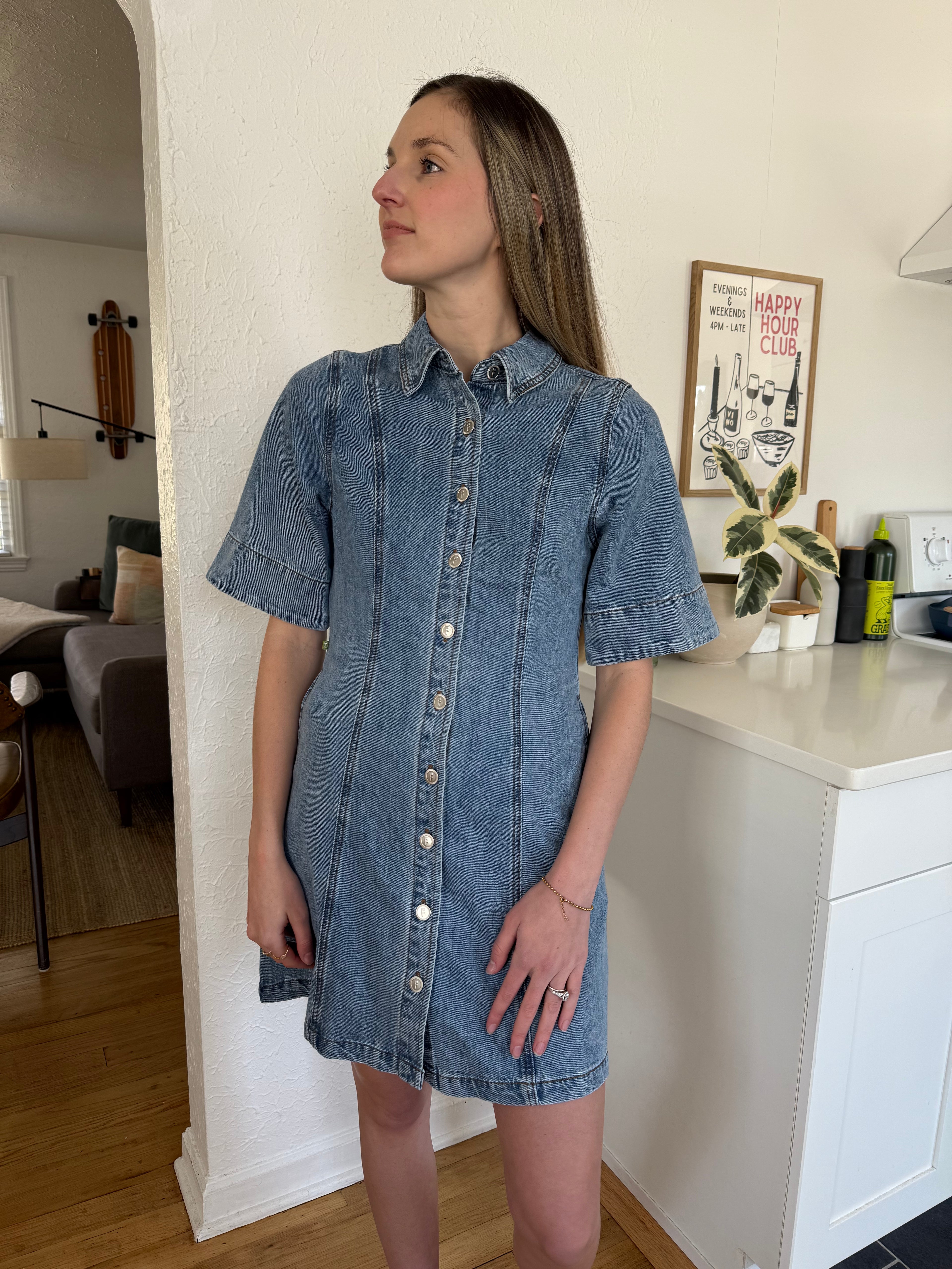 FRNCH Ellyne Denim Buttoned Mini Dress Momni Boutique FRNCH Ellyne Denim Buttoned Mini Dress Momni Boutique
