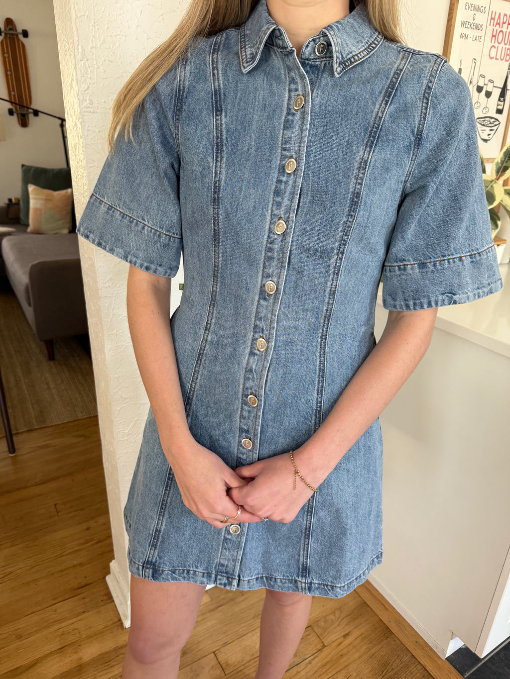 FRNCH Ellyne Denim Buttoned Mini Dress