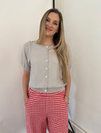 Things Between Anna Scallop Trim Knit Buttoned Top (Grey)