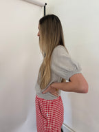 Things Between Anna Scallop Trim Knit Buttoned Top (Grey)