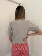 Things Between Anna Scallop Trim Knit Buttoned Top (Grey)