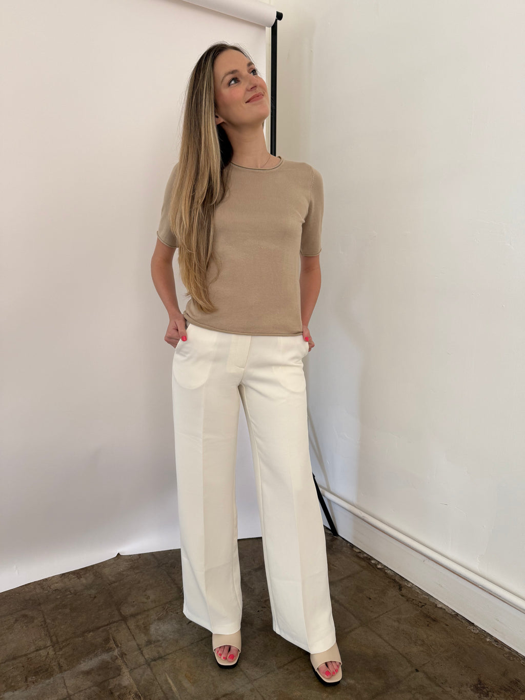 Lucy Paris Valli Ivory Wide Leg Trouser Pants