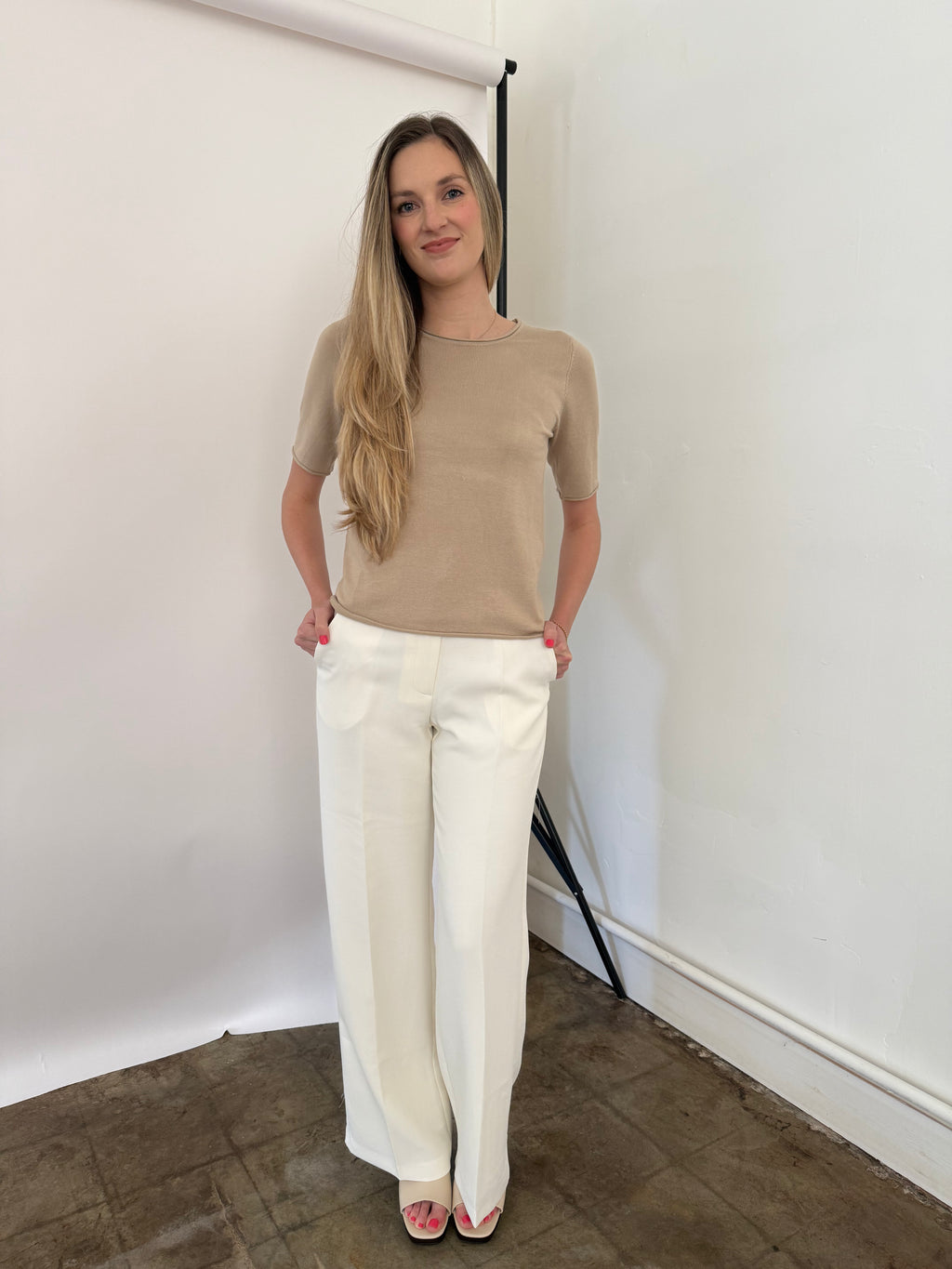 Lucy Paris Valli Ivory Wide Leg Trouser Pants