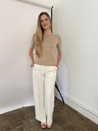 Lucy Paris Valli Ivory Wide Leg Trouser Pants