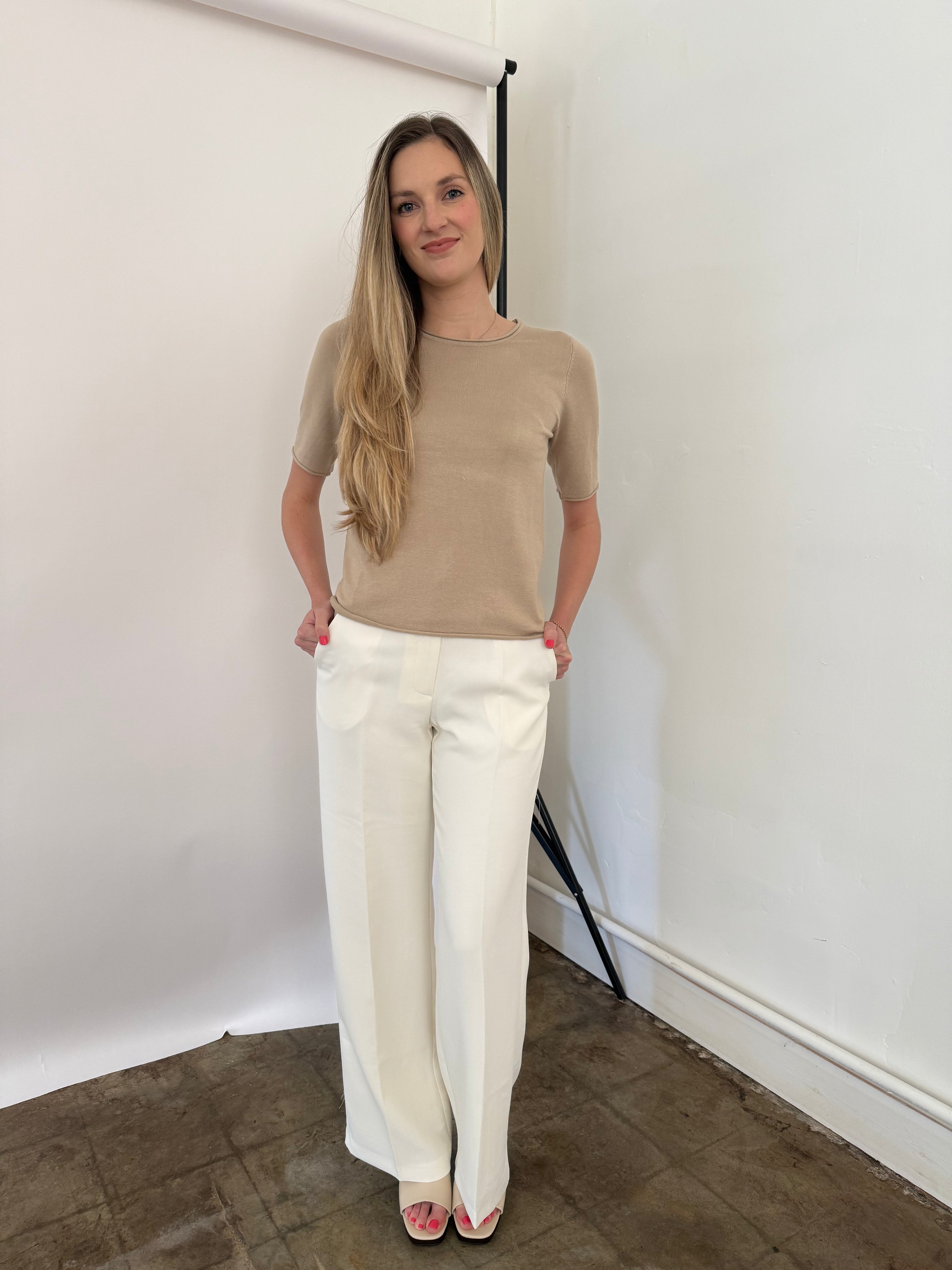 Lucy Paris Valli Ivory Wide Leg Trouser Pants
